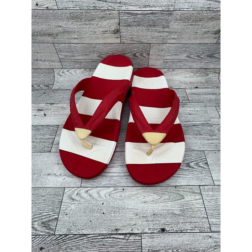 Crocs Flip Flop Sandals Red White Striped Mens 5 Womens 7 Nautical Summer‎ Beach